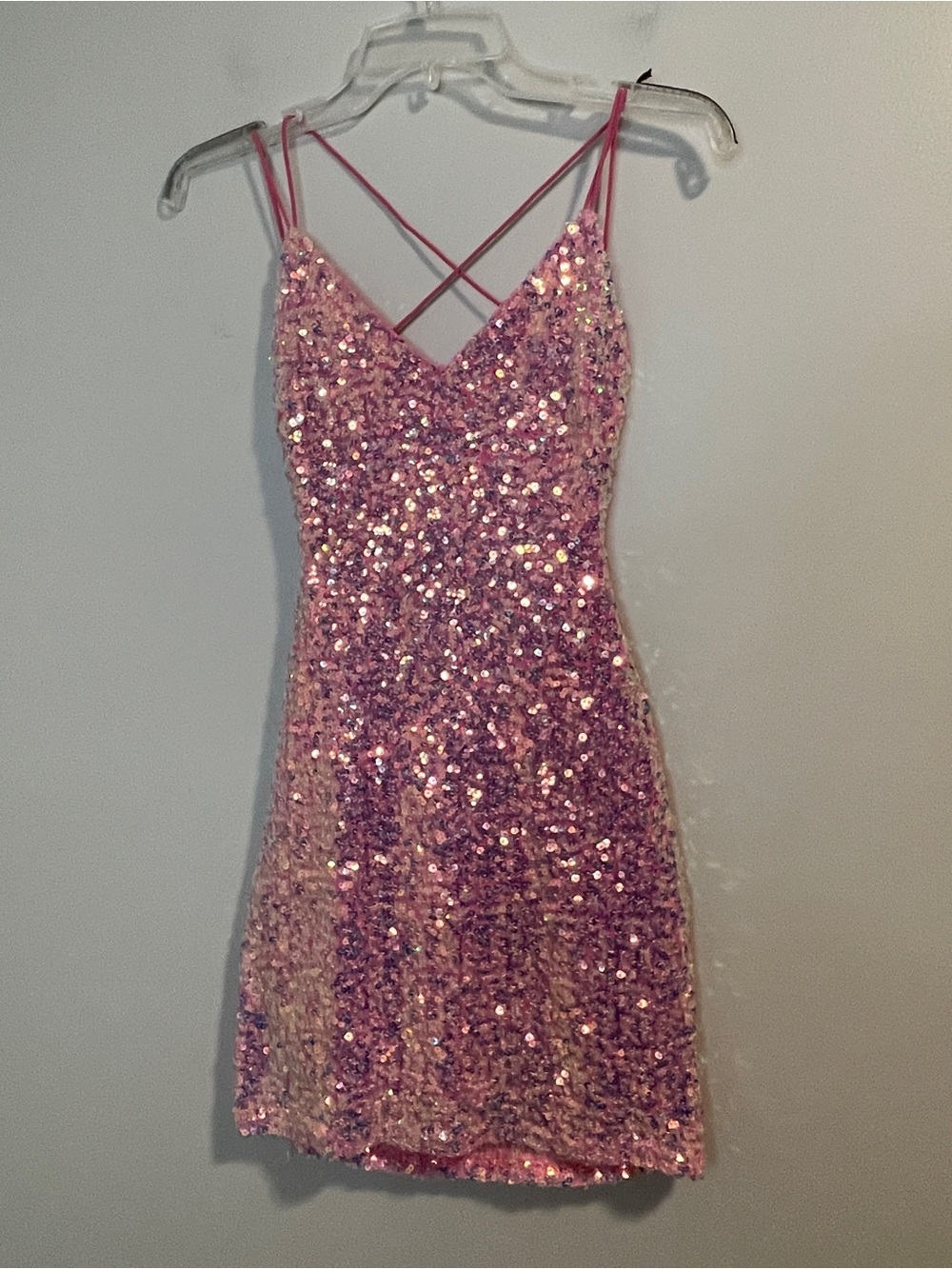 Windsor Pink Sequin Mini Dress with Crisscross Straps